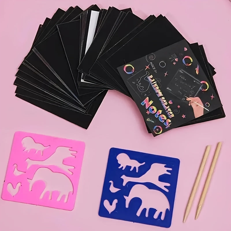 50pcs Rainbow Scratch Art Set for Kids - Magic Paper Craft Kit with Note Cards