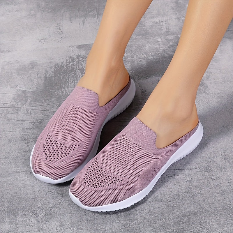 Women's Knit Mule Sneakers Slip On Comfortable Shoes Solid Color