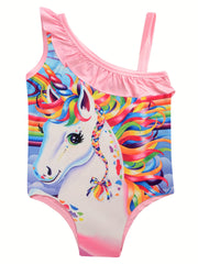 Unicorn Swimsuit Ruffle One Shoulder Tankini