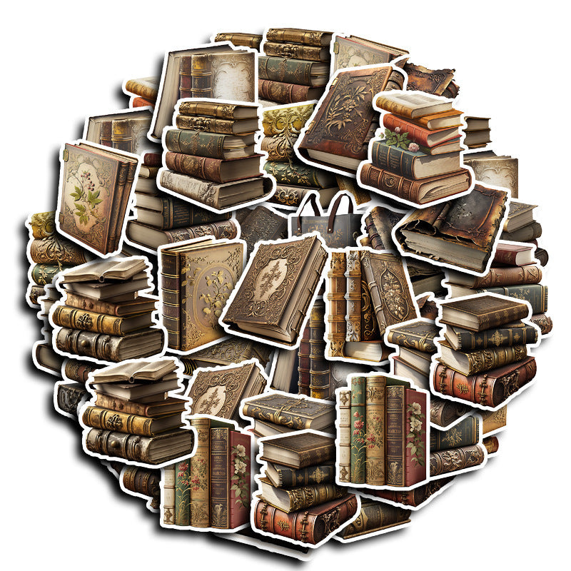 50pcs Vintage Book Waterproof Journal Stickers Books And Teapots