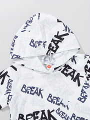 2pcs Little Boy Casual Call Graphic Hooded Short Sleeve Tees & Shorts Set