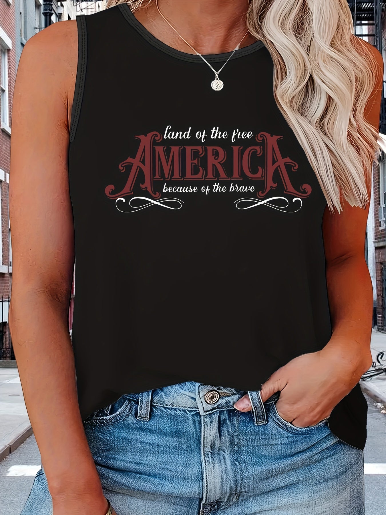  Independence Casual Tank Top Women's Plus Graphic Slogan Print
