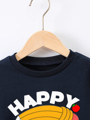 Boys Cartoon Letter Print Happy School Sweatshirt