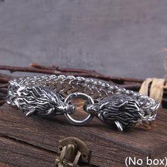 Viking Wolf Charm Bracelet Silvery Mesh Chain Men's Biker Jewelry