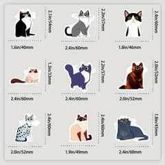 50pcs Cartoon Cat Waterproof Stickers Realistic Doodle Mixed Vinyl Stickers