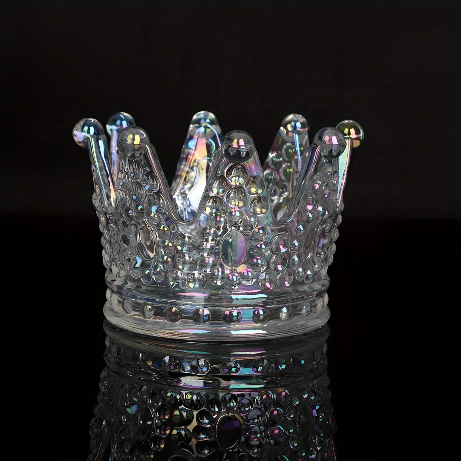 Crown Glass Ashtray Crystal Golden Beads Candlestick