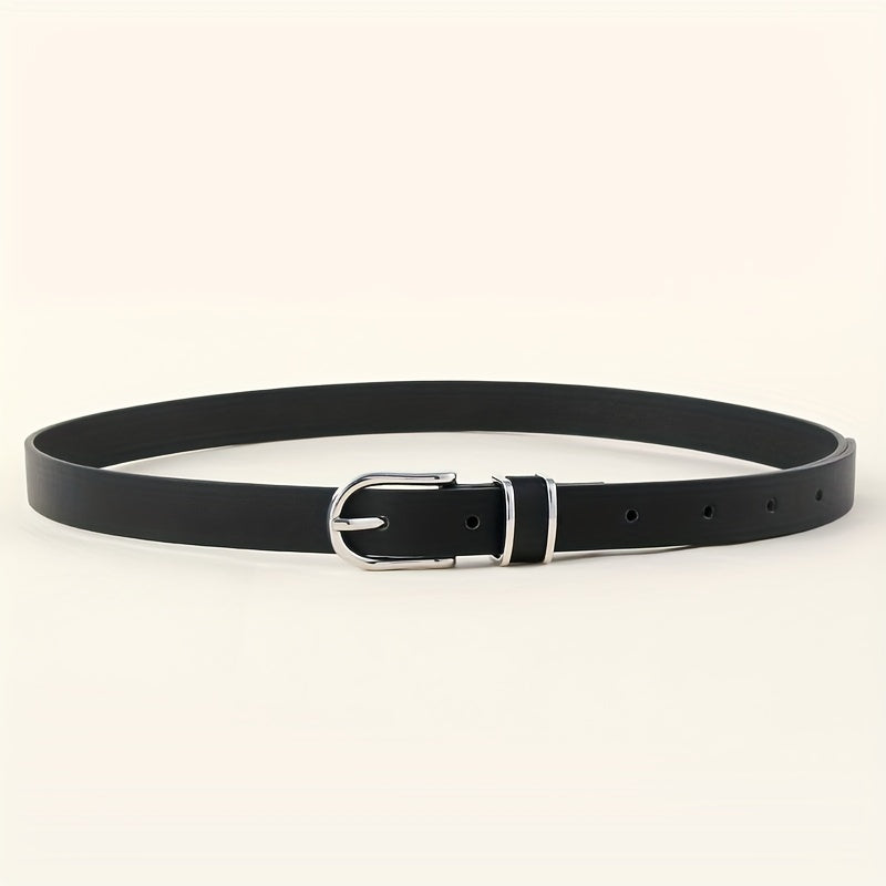 Oval Pin Buckle Thin Belt PU Leather Casual Belt for Women