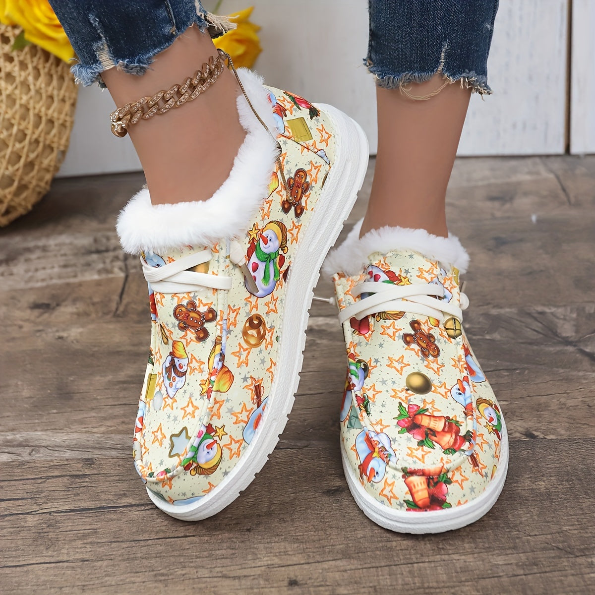 Women's Christmas Winter Boots with Cartoon Designs and Plush Warm Lining