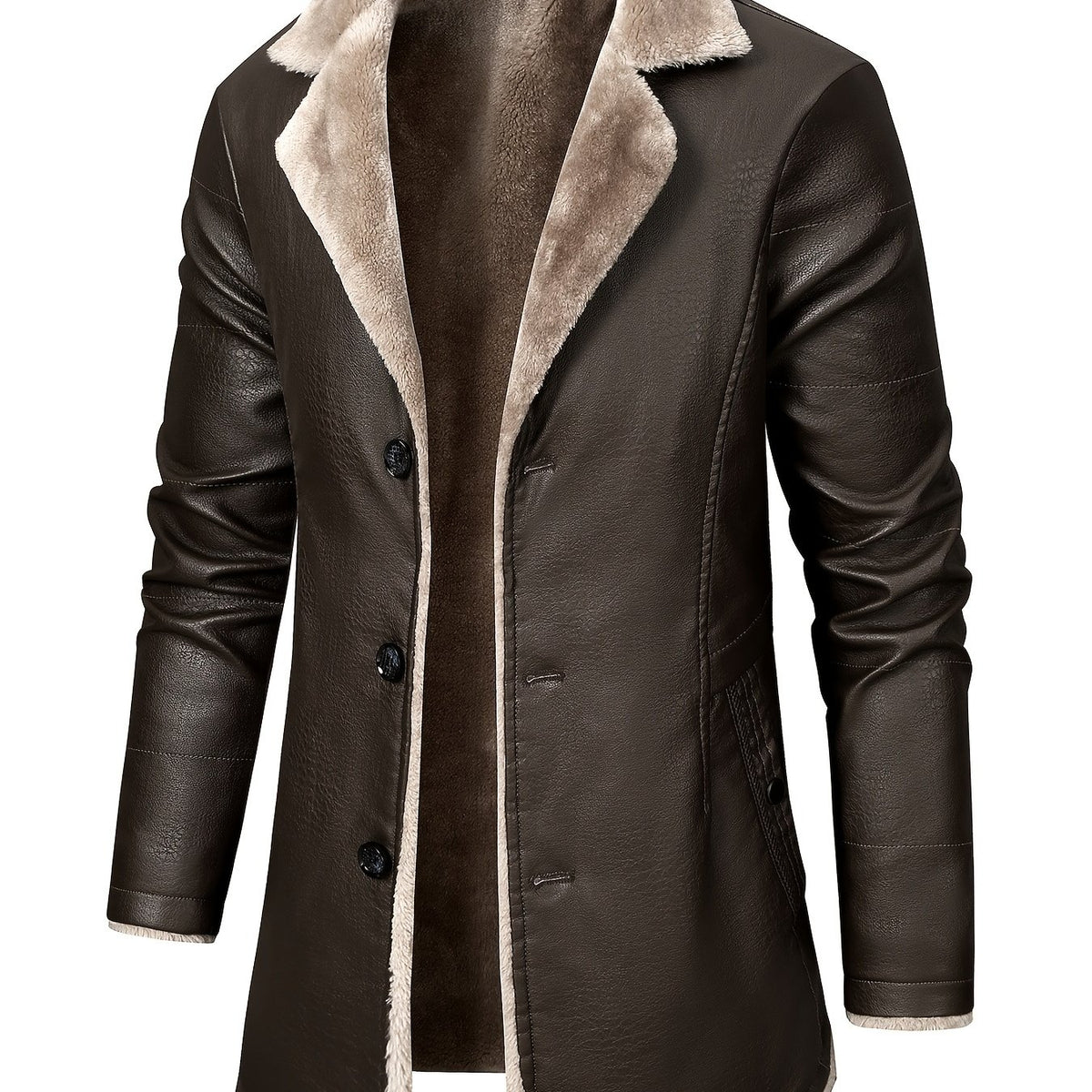 Men's Casual Faux Pu Leather Long Sleejson Button Trench Coats