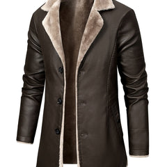 Men's Casual Faux Pu Leather Long Sleejson Button Trench Coats