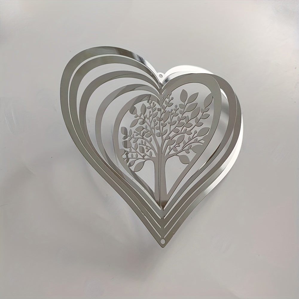 Heart Tree Of Life Wind Spinner Stainless Steel Hanging Decor