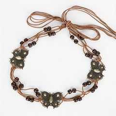 Boho Rhinestone Butterfly Belt Vintage Beaded Braided Sash Belt