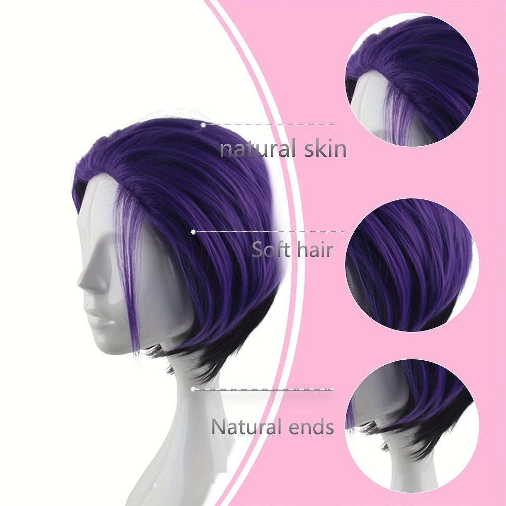 30 48 Cm Purple Short Dress Up Wig For Men Costume Party Use