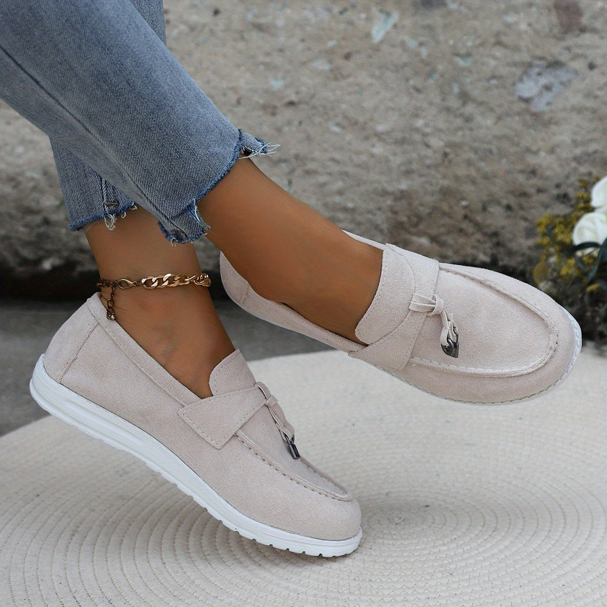 Metal Decor Slip On Loafers Shoes Lightweight Comfortable Casual Sneakers