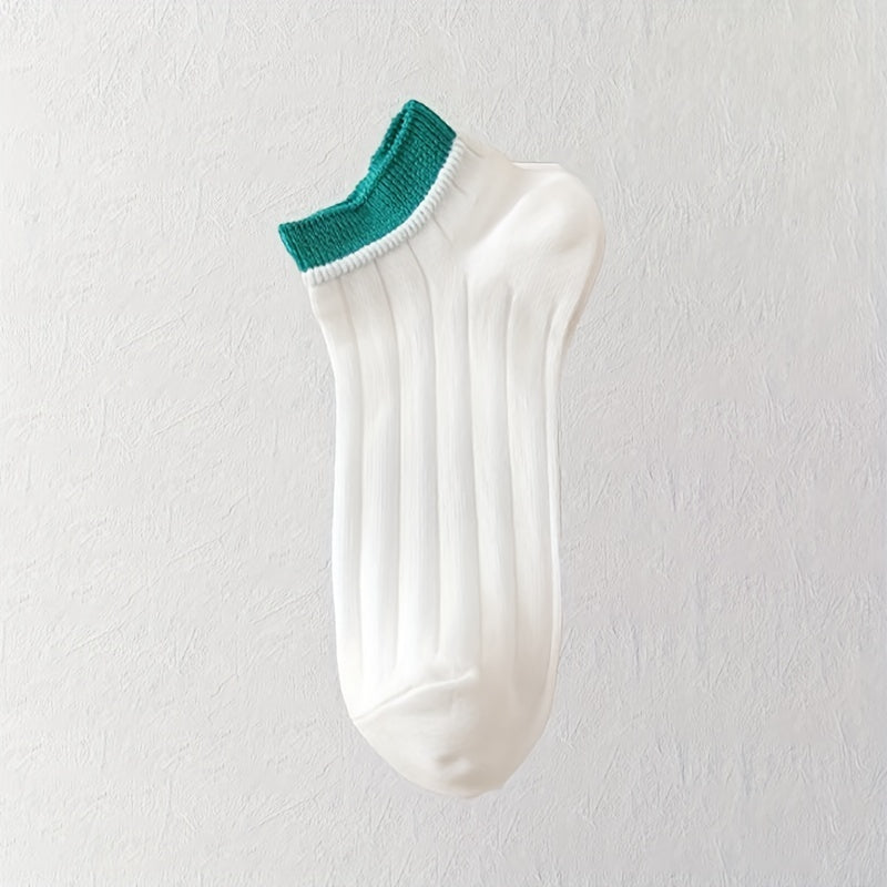 5 Pairs Colorblock Crew Socks Soft & Comfy Low Cut Ankle Socks Women's Stockings