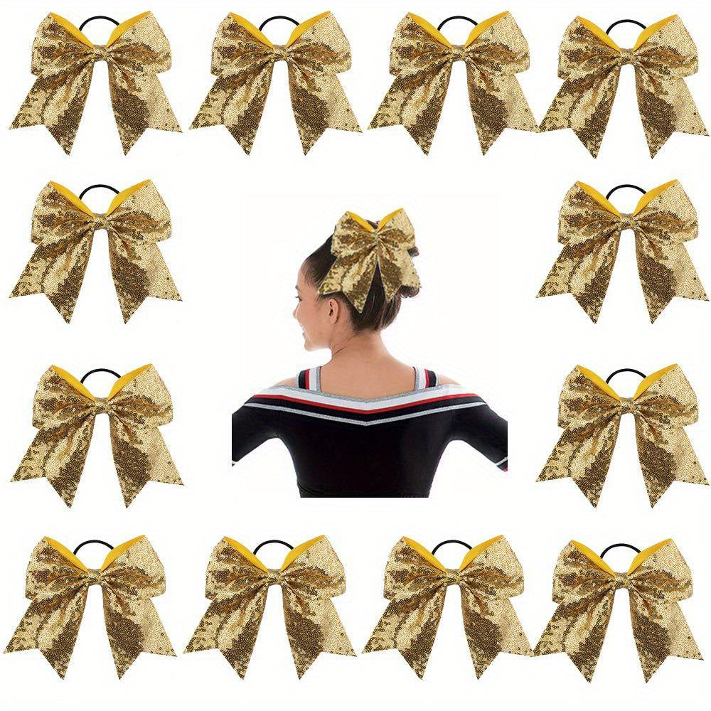 Sequin Bow Hair Tie Glitter Cheer Hair Ring Elastic Hair Band