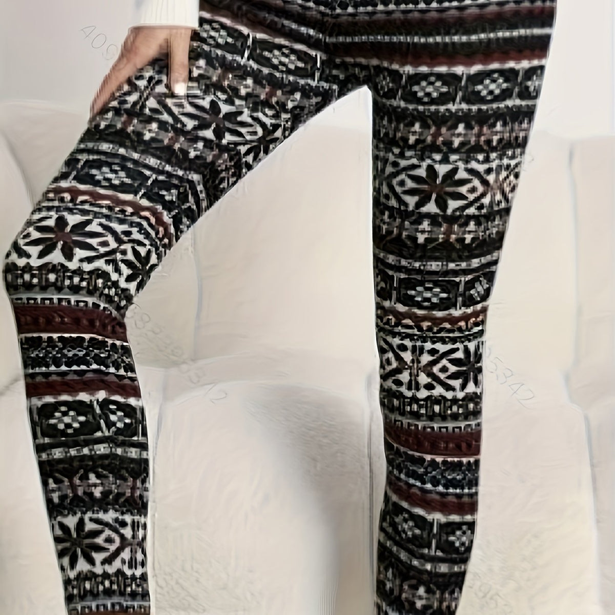  Snowflake & Geometric Print Leggings