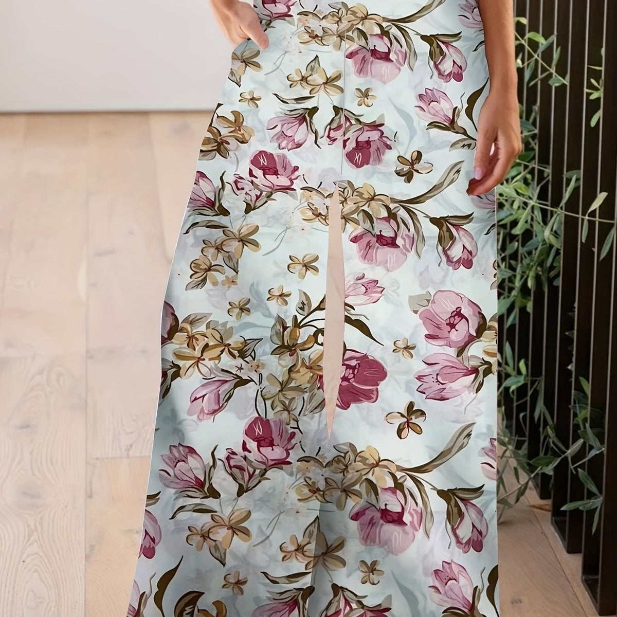  Boho Pants Women's Plus Floral Wide Leg Pants