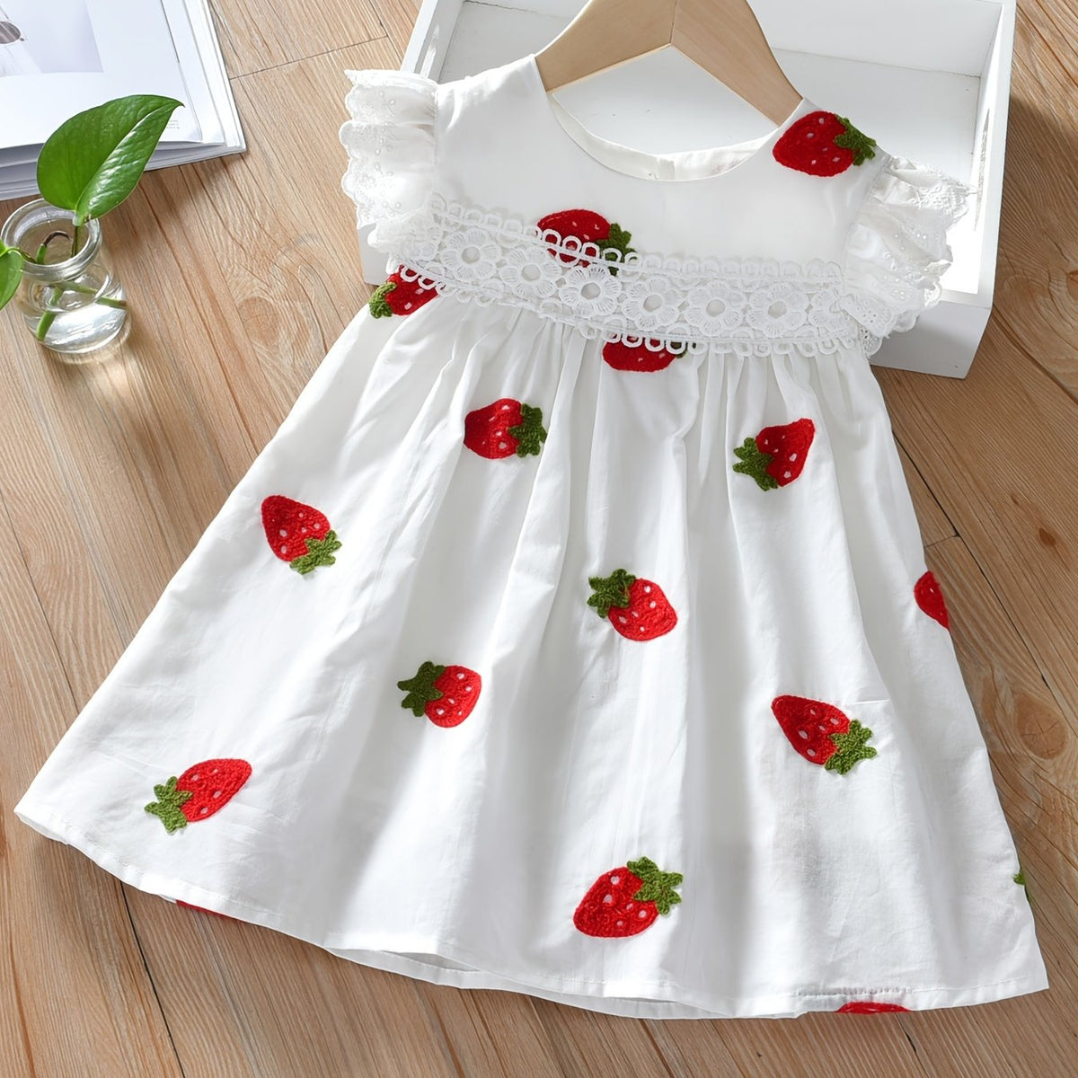 Girls Strawberry Embroidery Sleeveless Dress for Summer