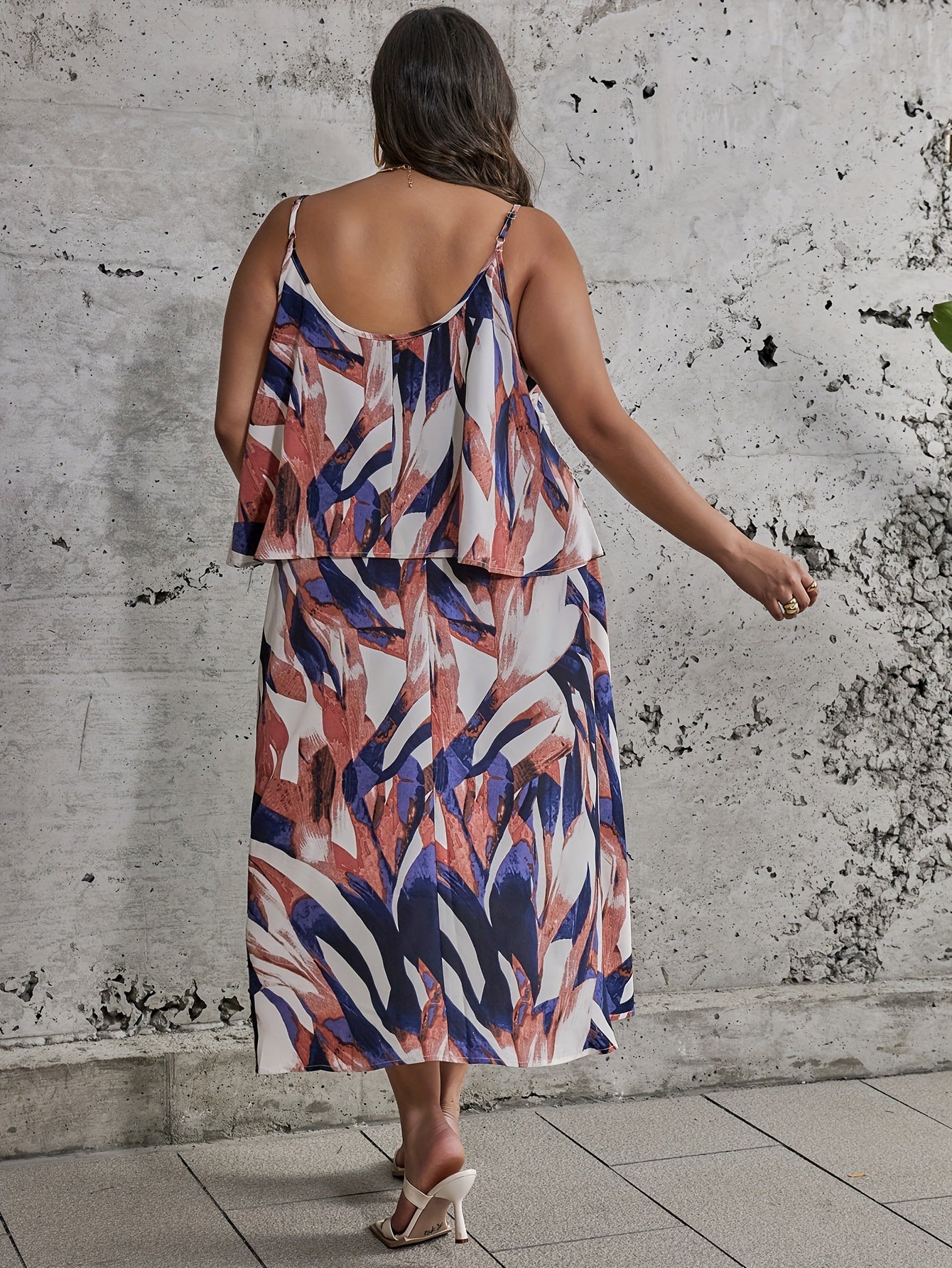  Ink Painting Print Cami Top & Split Skirt Set