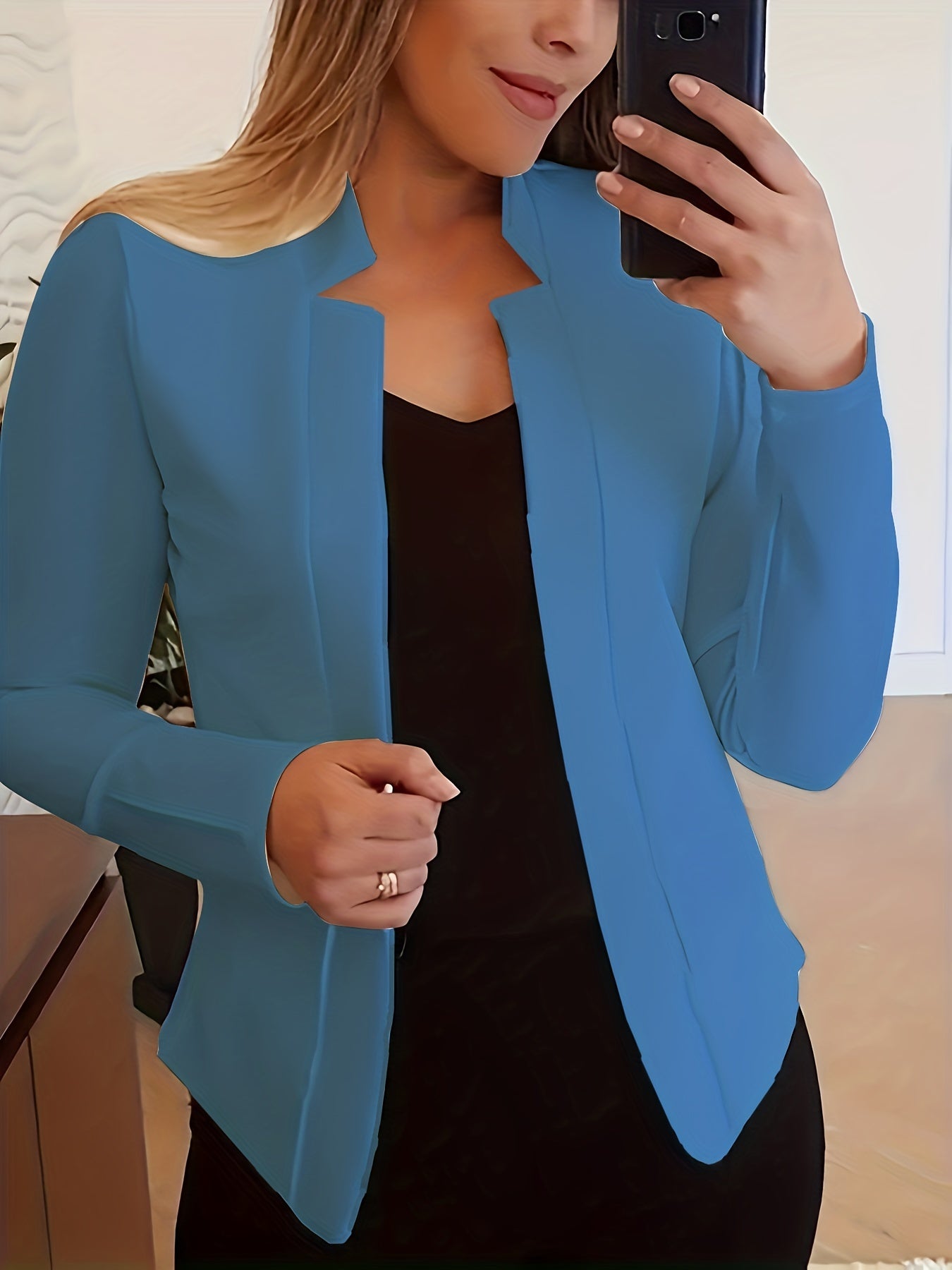  Blazer Women's Plus Solid Split Lapel Collar Open Front