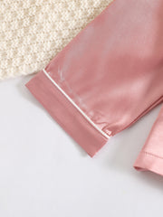 Baby Girls Satin Pajama Set Long Sleeve Button Down Solid Sleepwear