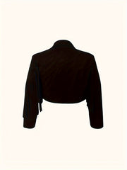  Solid Fringe Trim Crop Blazer
