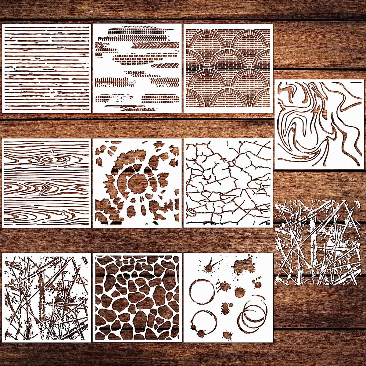 10pcs Wall Texture Stencils 15x15 cm Reusable DIY Mixed Crackle Marble