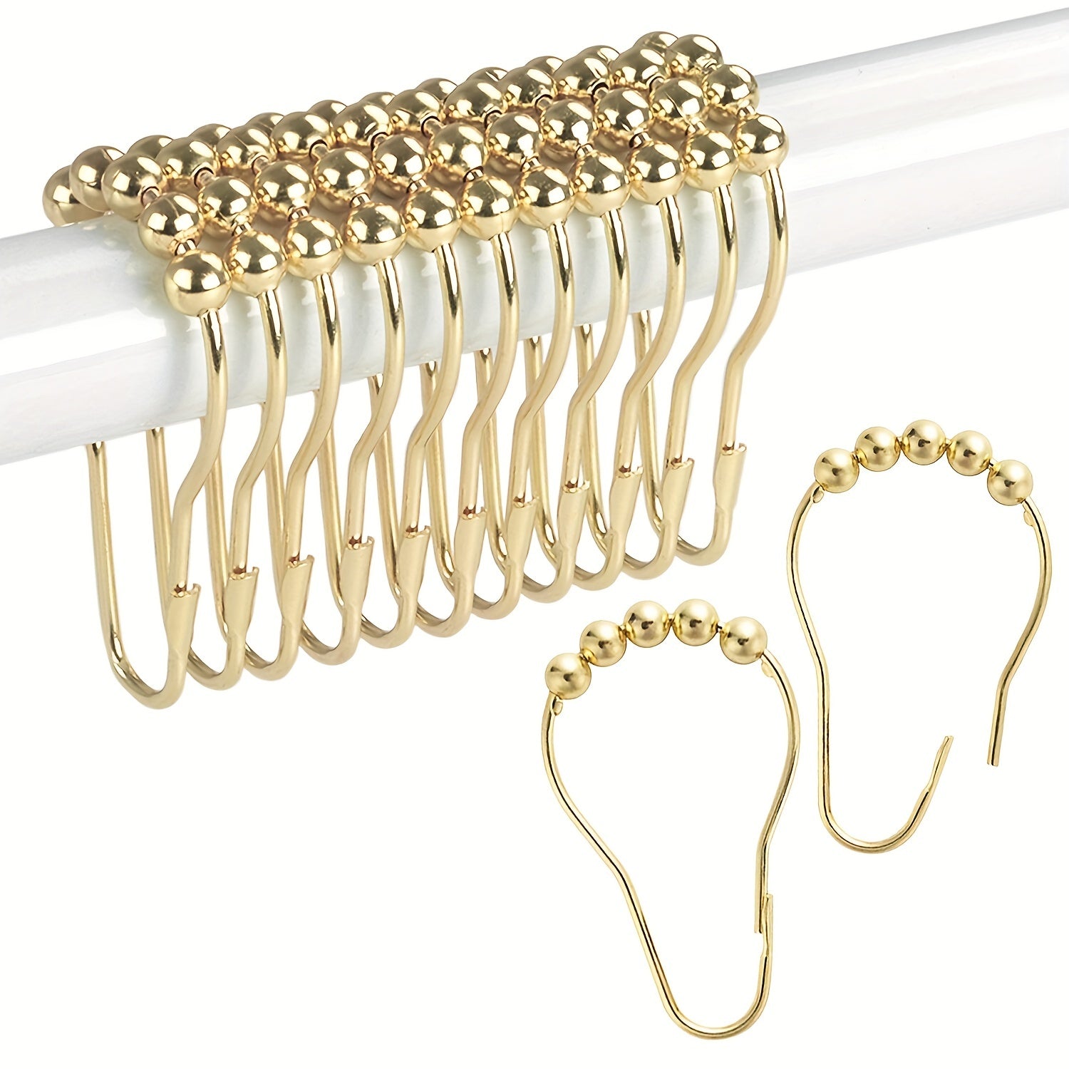 12pcs Roller Ball Shower Curtain Hooks Stainless Steel Rust Proof