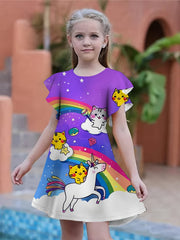 Summer Girls 3D Print Dresses Kids Party Princess Dress