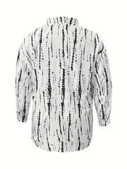  Tie Dye Stripe Print Long Sleeve Blouse