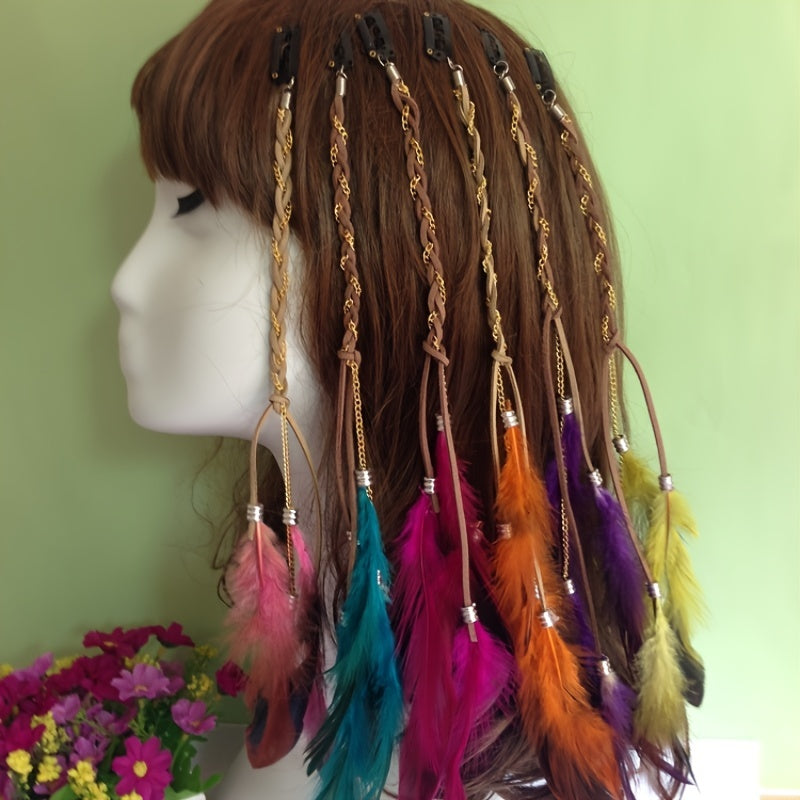 Bohemian Feather Headdress Ethnic Style Tassel Hairpin Colorful