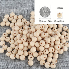 500pcs 10mm Natural Wooden Beads Unprocessed Round Spacer Beads DIY Crafts