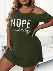  Slogan Print Cold Shoulder Loungewear Dress