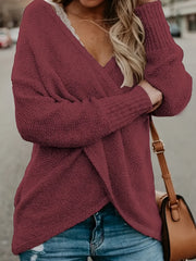  Casual Sweater Women's Plus Solid Long Sleeve Surplice Neck Jumper