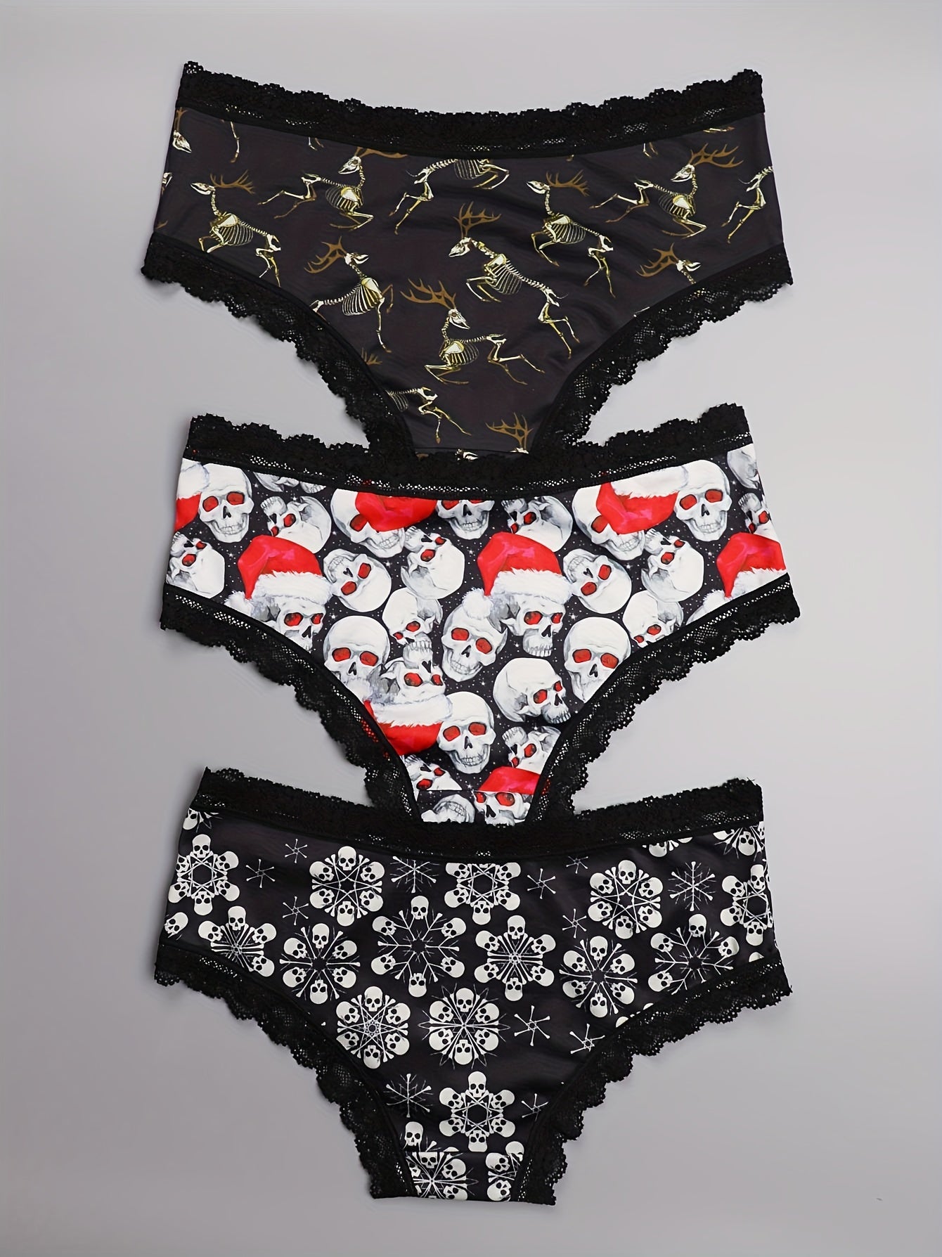 3 Pack Plus Size Christmas Gothic Panties Set Women's Plus Christmas
