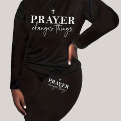  2 Piece Set Women's Slogan Print Top & Leggings Outfit