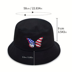 Butterfly Embroidery Bucket Hat Flag Pattern Unisex Basin Hat