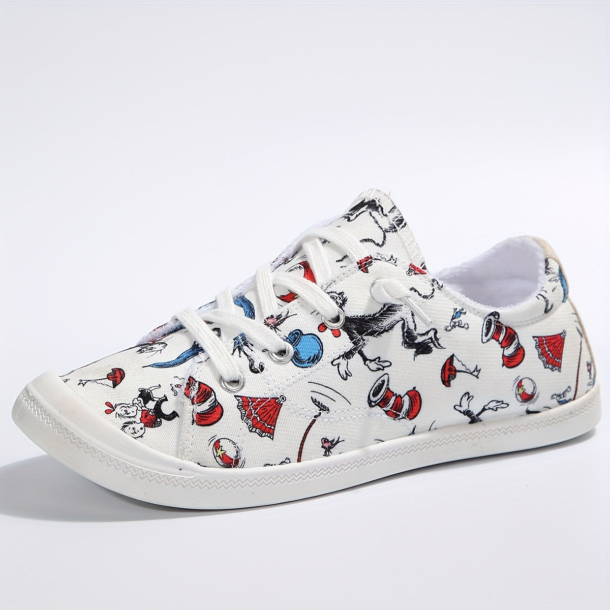 Cartoon Print Canvas Sneakers Non Slip Lace Up Skate Shoes