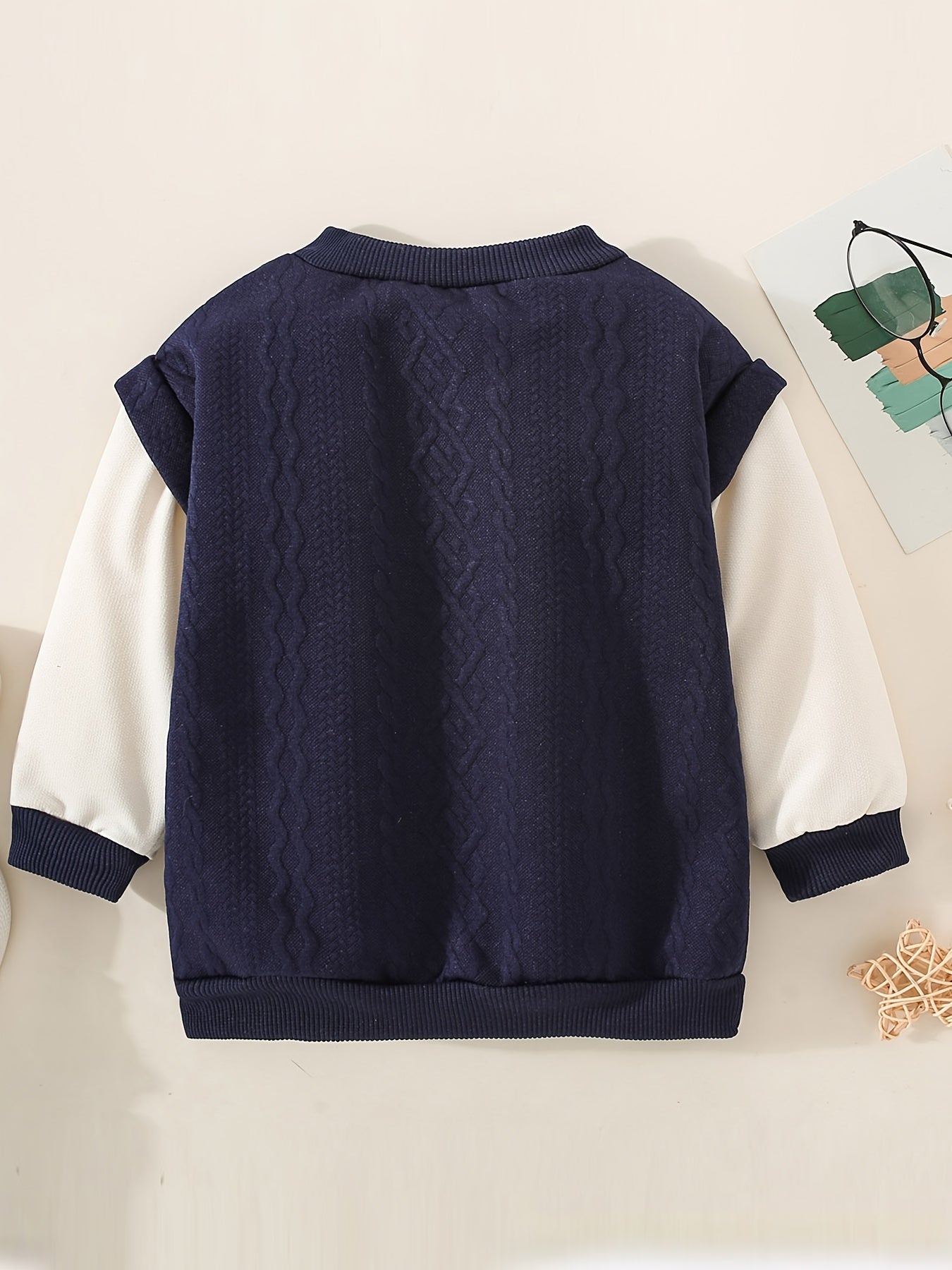 Toddler Boys V Neck Block Sweatshirt With Cable Knit Pattern