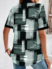  Colorblock Button Up Short Sleeve Blouse