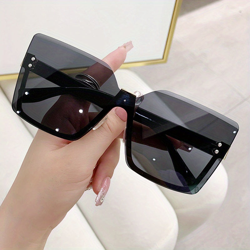 Semi Rimless Sunglasses Gradient Lens Rivet Decor Glasses UV400