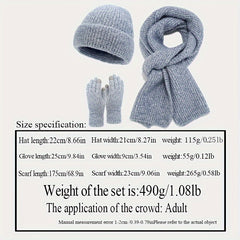 Autumn Winter Warm Set Fashionable Thickened Scarf Hat Gloves 3pc Set