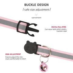 Reflective Pet Collar for Cats and Small Dogs, Safety Buckle, Bell