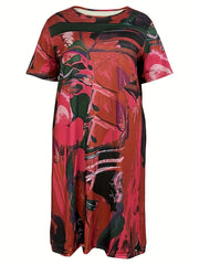  Casual Dress Women's Plus Painting Print Short Sleeve Midi Dress