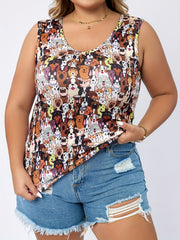  Puppy Print V Neck Tank Top