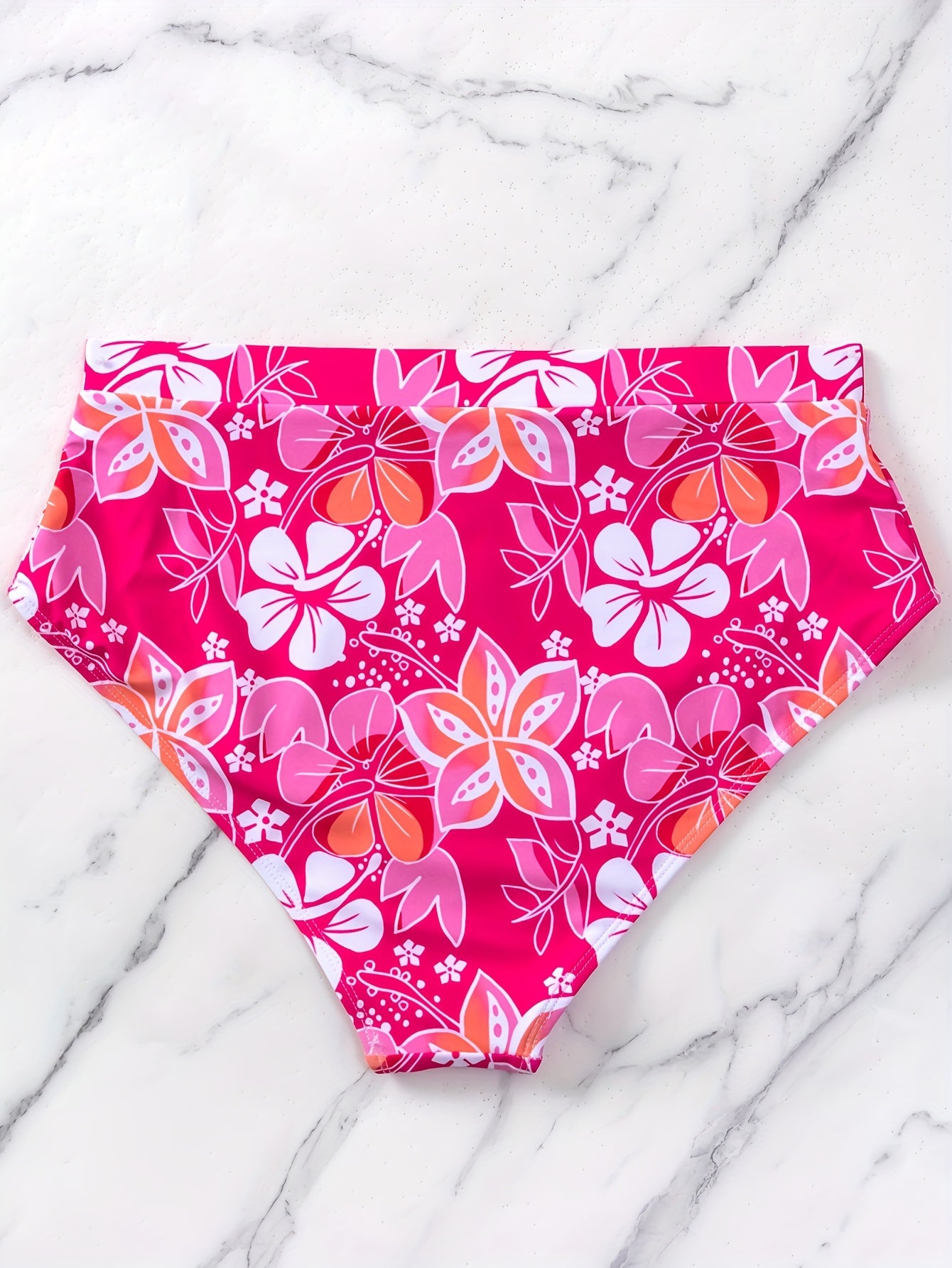 Pink Floral Print High Waist Bikini Bottoms