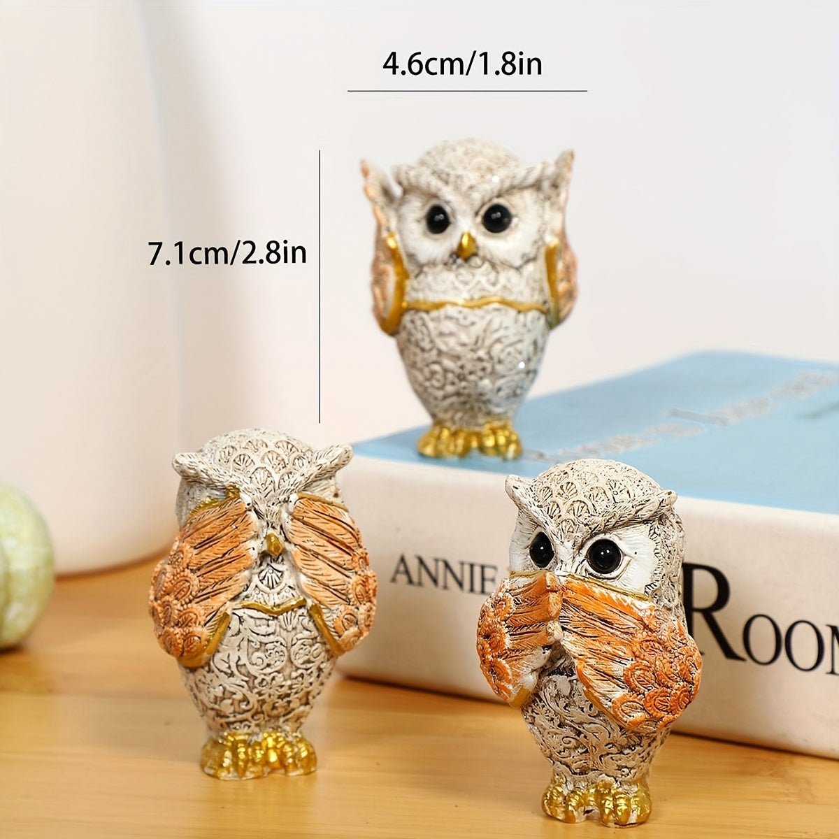 3pcs Three No Owls Statue Resin Decoration Crafts for Home