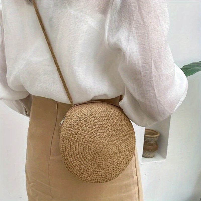 Woven Round Crossbody Bag Beach Handbag for Women