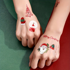 10pcs Christmas Tattoo Stickers Santa Claus Elk Christmas Tree Gift Waterproof